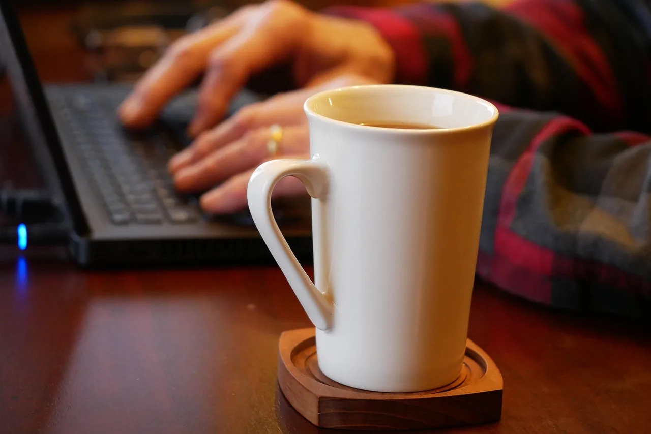 work from home, coffee, mug, computer, laptop, business, coffee cup, quarantine, online, coffee mug, drink, caffeine, beverage